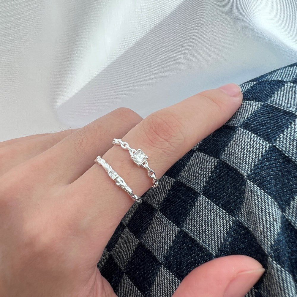 Silver Zircon Baguette Cut Inlaid Dainty Ring