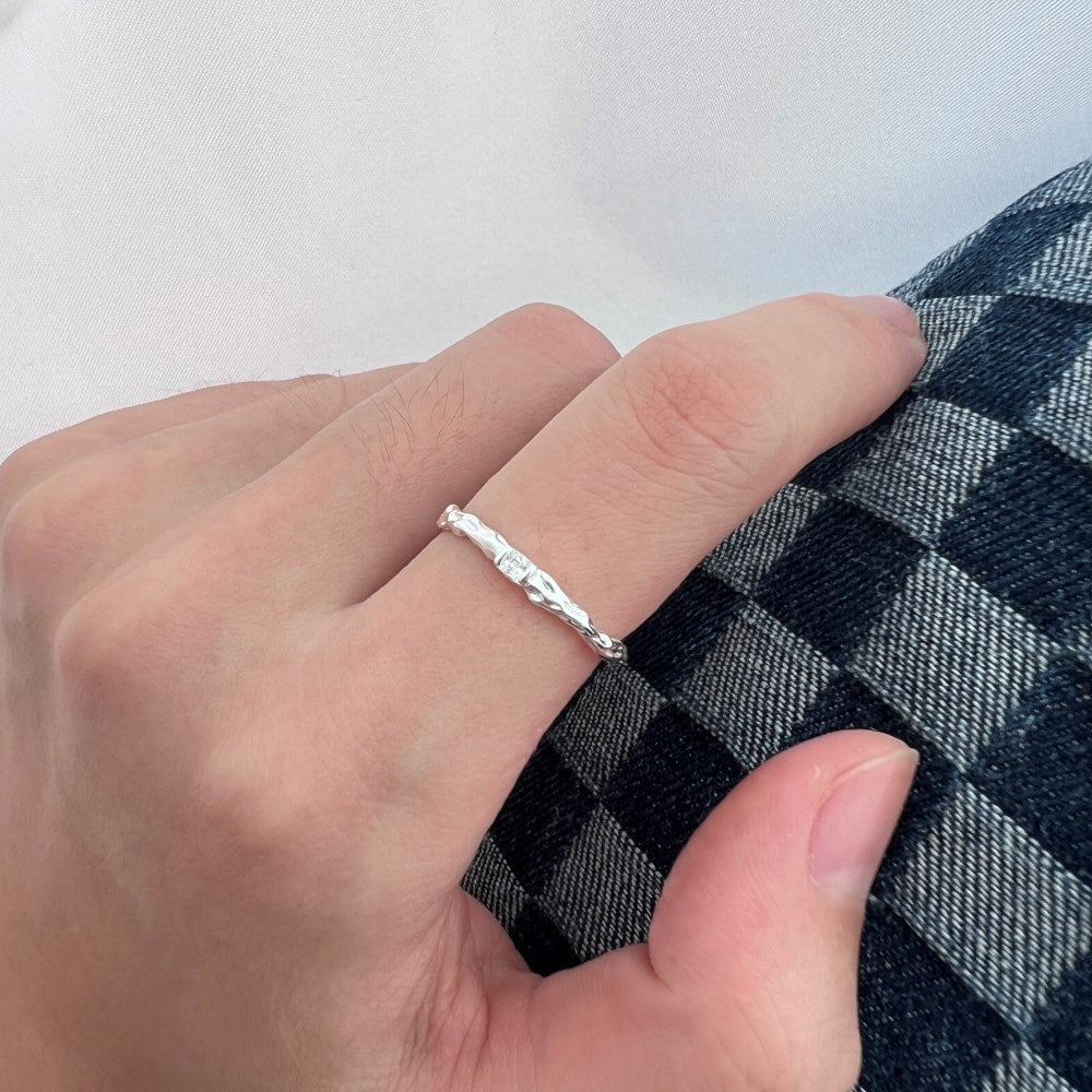 Silver Zircon Baguette Cut Inlaid Dainty Ring
