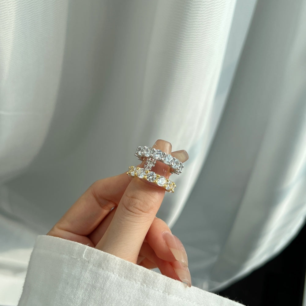 Silver Zircon Round Cut Inner Inlaid Eternity Ring