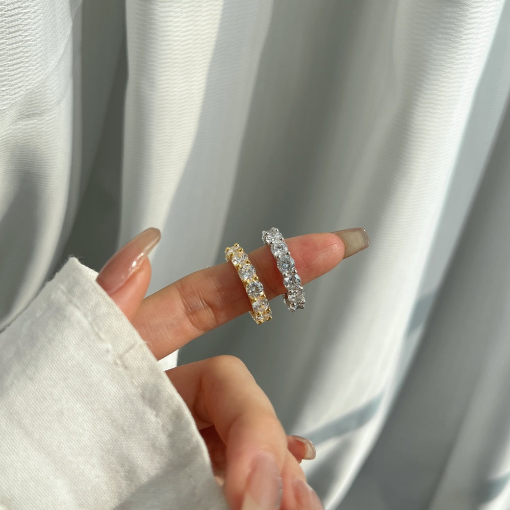 Silver Zircon Round Cut Inner Inlaid Eternity Ring