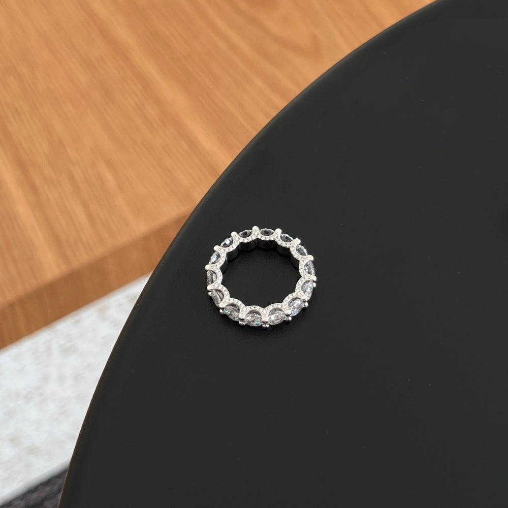 Silver Zircon Round Cut Inner Inlaid Eternity Ring