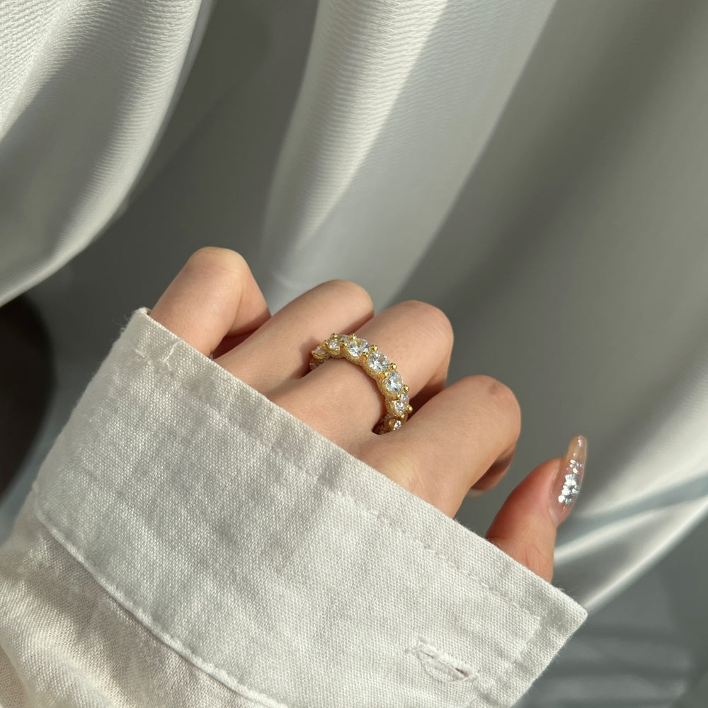 Silver Zircon Round Cut Inner Inlaid Eternity Ring