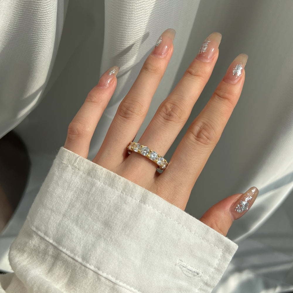 Silver Zircon Round Cut Inner Inlaid Eternity Ring