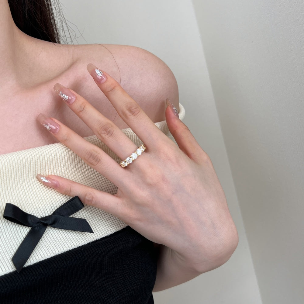 Silver Zircon Round Cut Inner Inlaid Eternity Ring