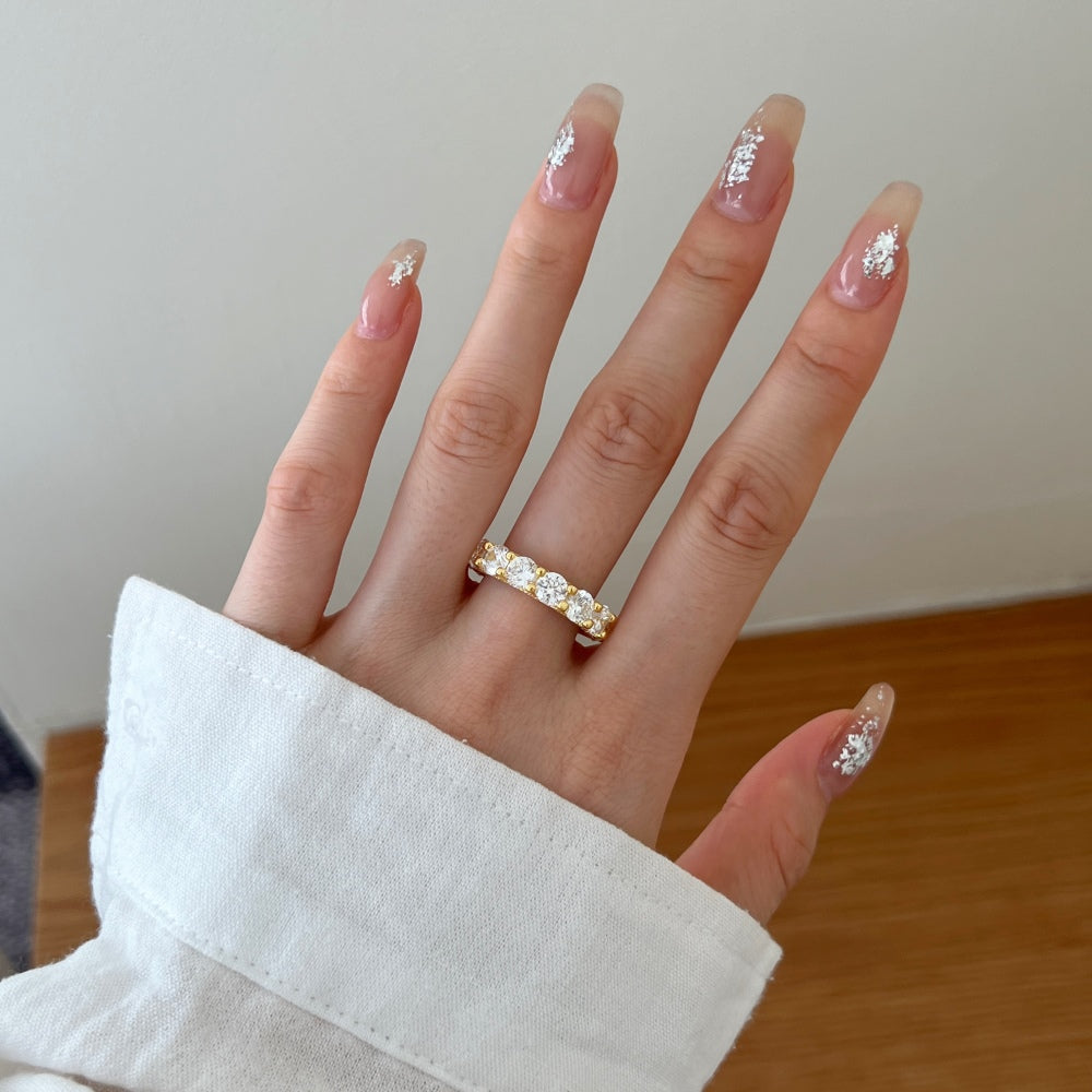 Silver Zircon Round Cut Inner Inlaid Eternity Ring