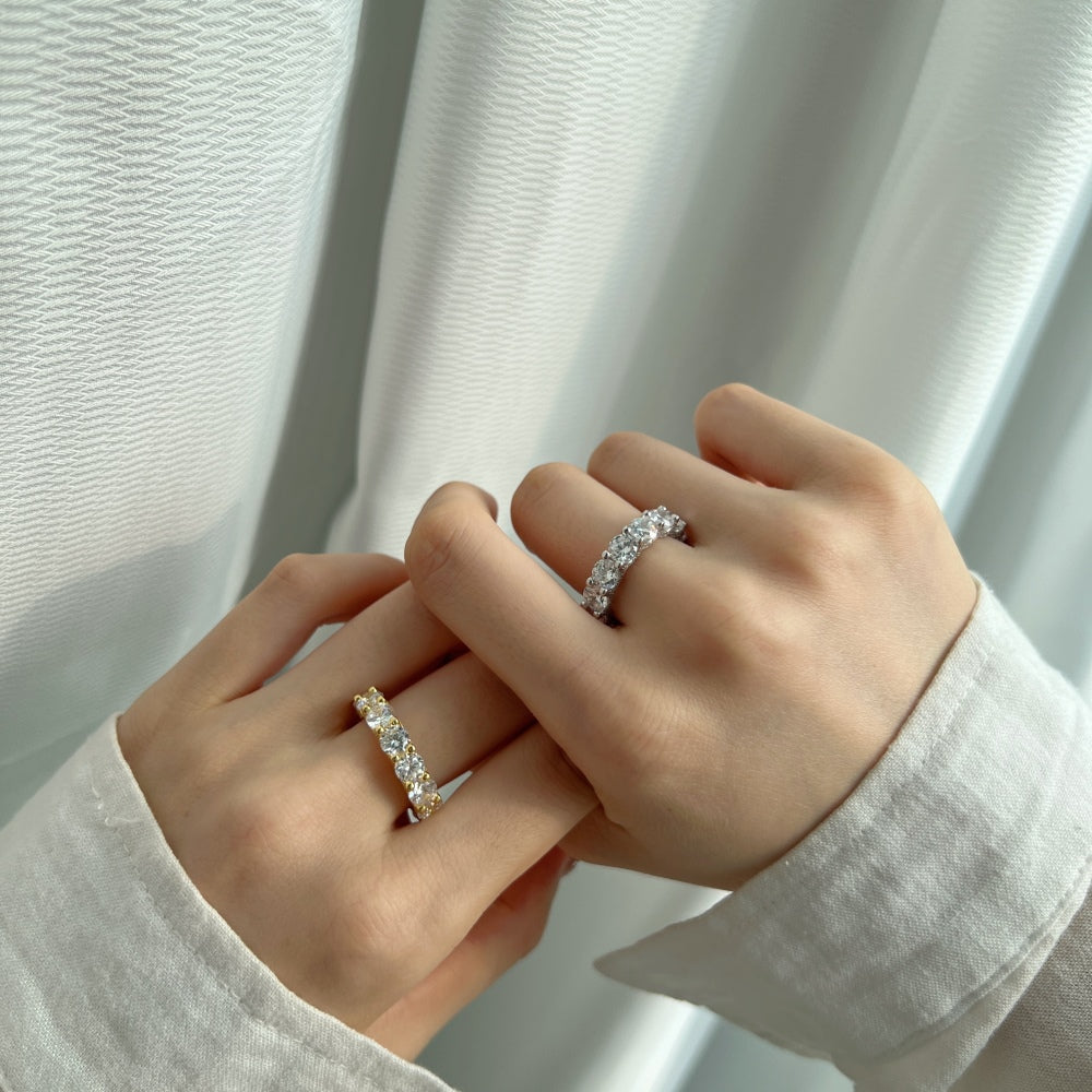 Silver Zircon Round Cut Inner Inlaid Eternity Ring