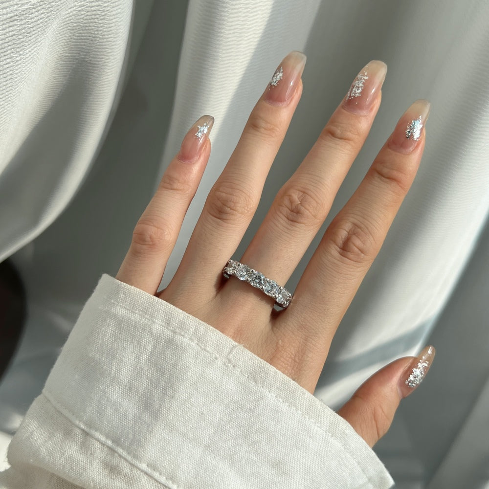 Silver Zircon Round Cut Inner Inlaid Eternity Ring