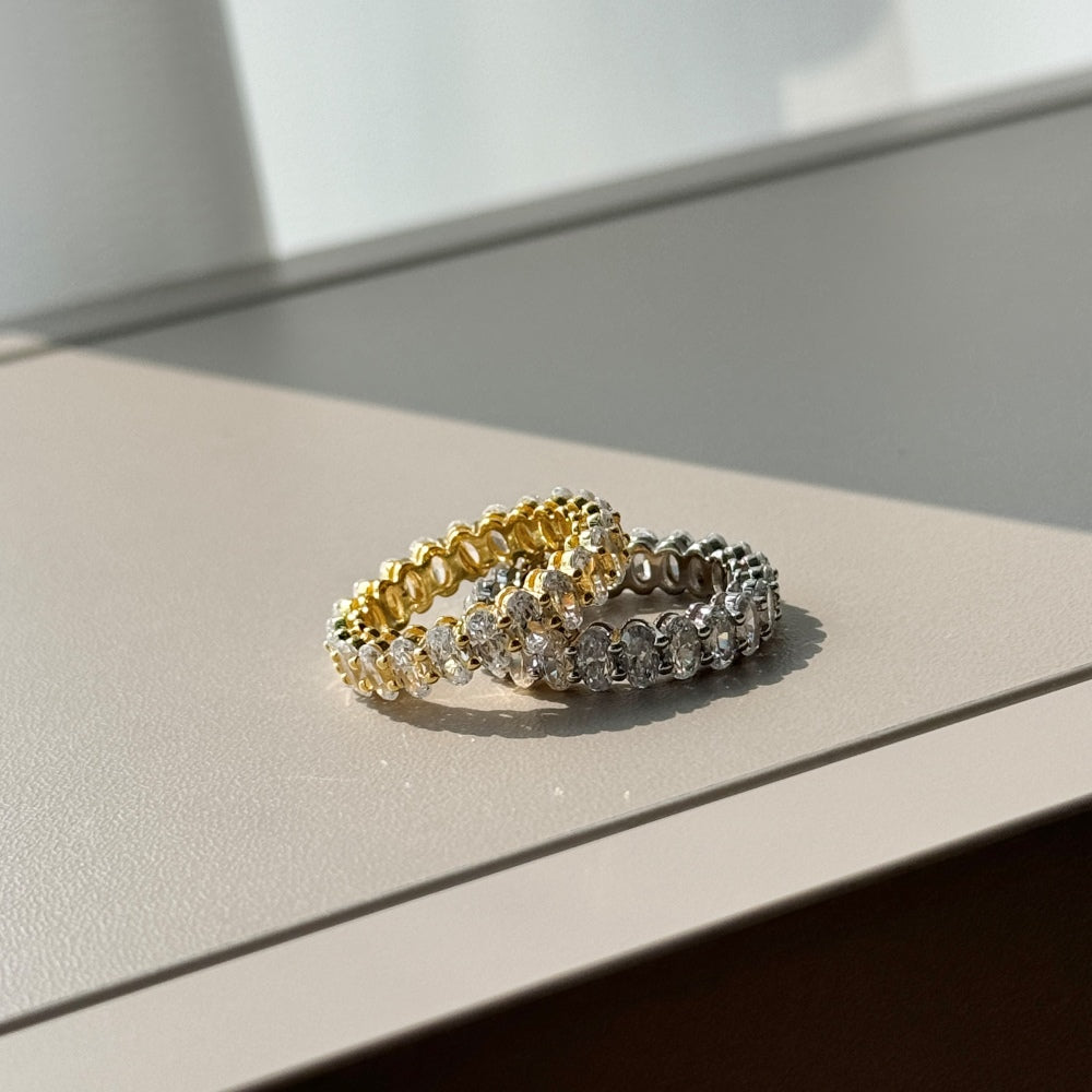 Silver Zircon Oval Cut Layered Wedding Ring