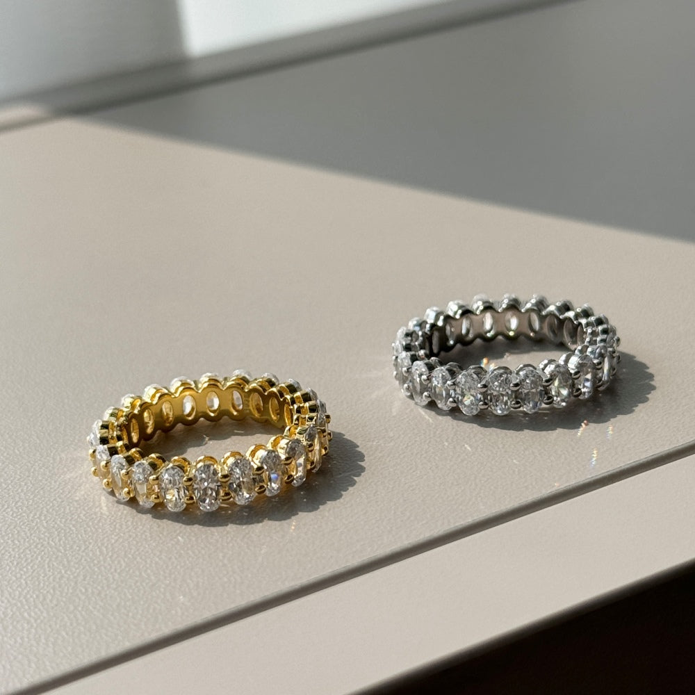 Silver Zircon Oval Cut Layered Wedding Ring