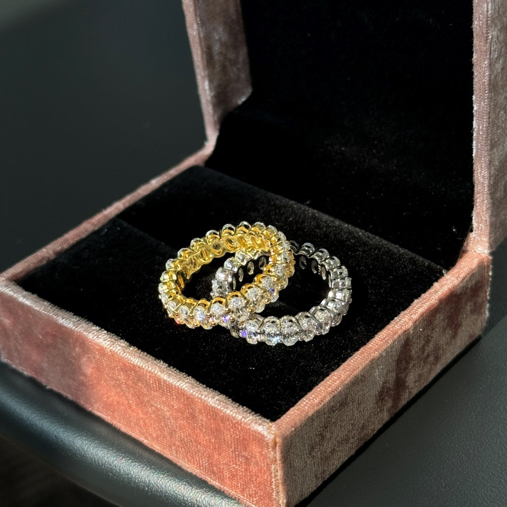 Silver Zircon Oval Cut Layered Wedding Ring