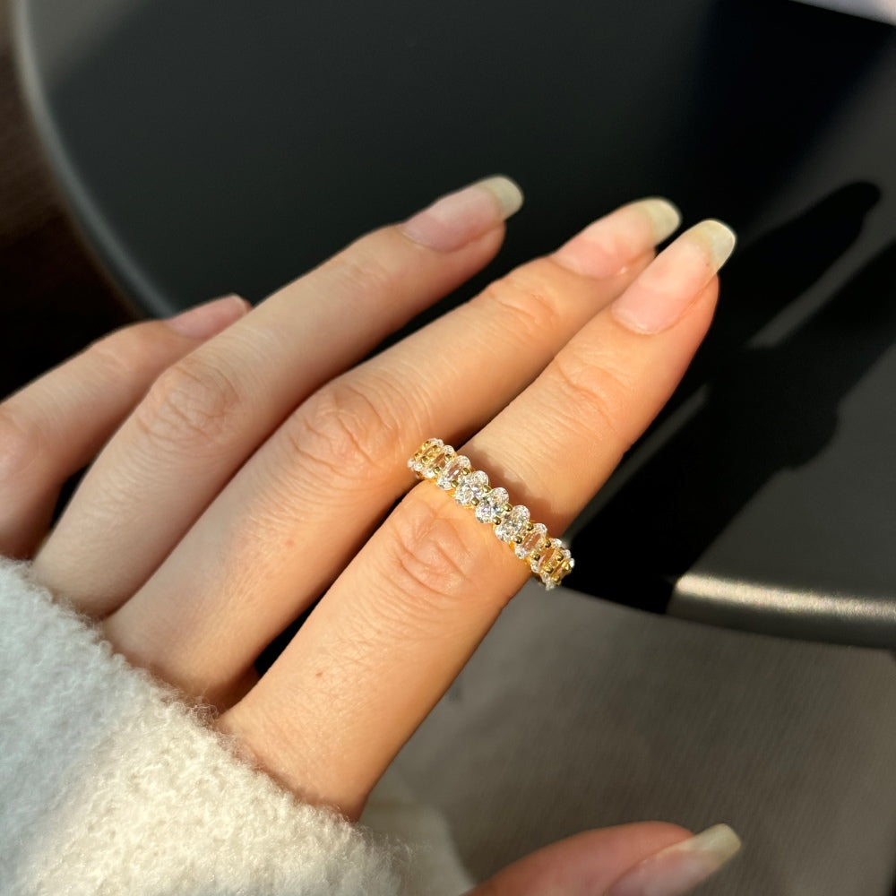 Silver Zircon Oval Cut Layered Wedding Ring