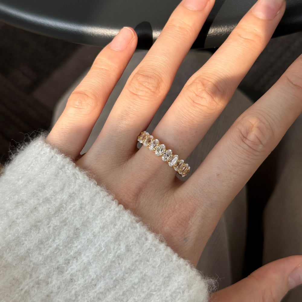 Silver Zircon Oval Cut Layered Wedding Ring