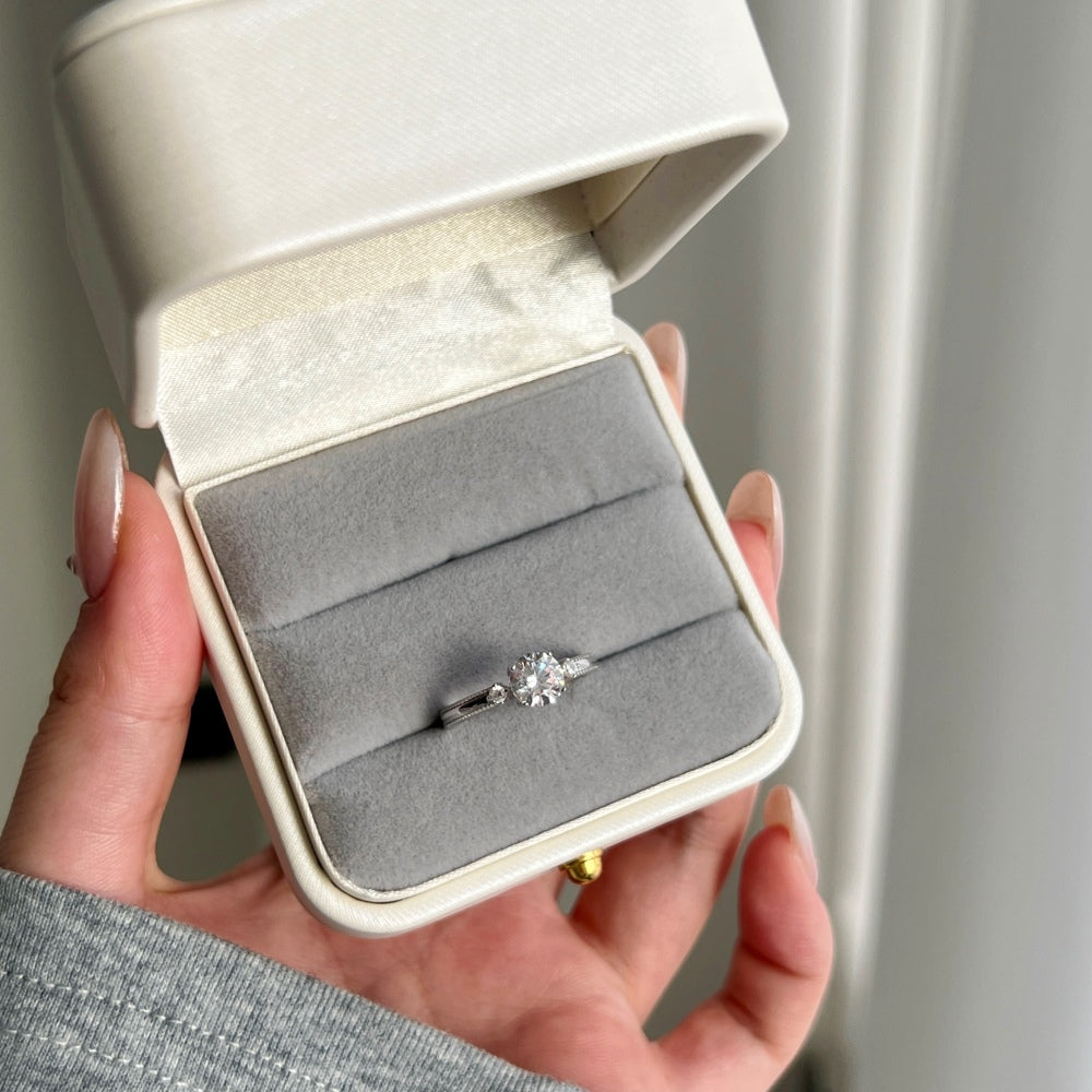 Silver Zircon Round Cut Multi Shape Solitaire Ring