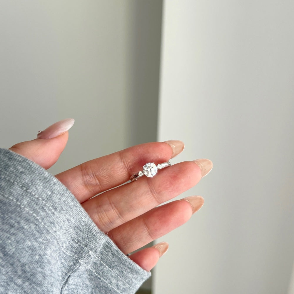 Silver Zircon Round Cut Multi Shape Solitaire Ring