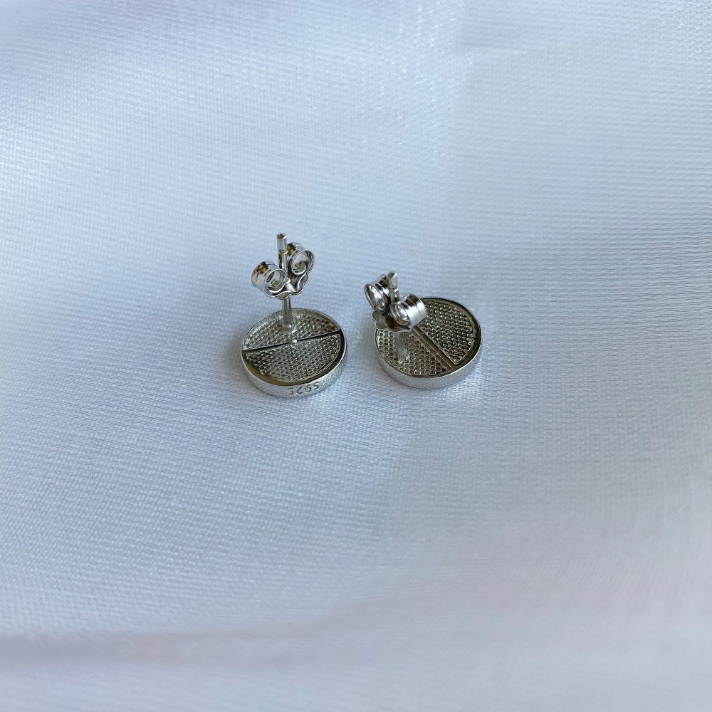 Silver Opal Half Moon Cut Good Luck Disc Ear Studs