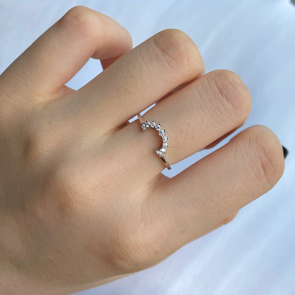Silver Zircon Round Cut Sunrise Dainty Ring