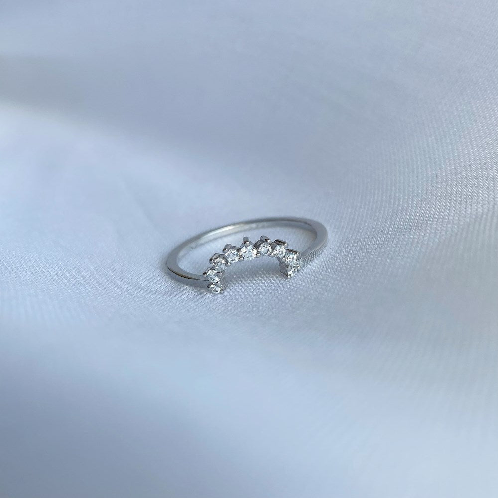 Silver Zircon Round Cut Sunrise Dainty Ring