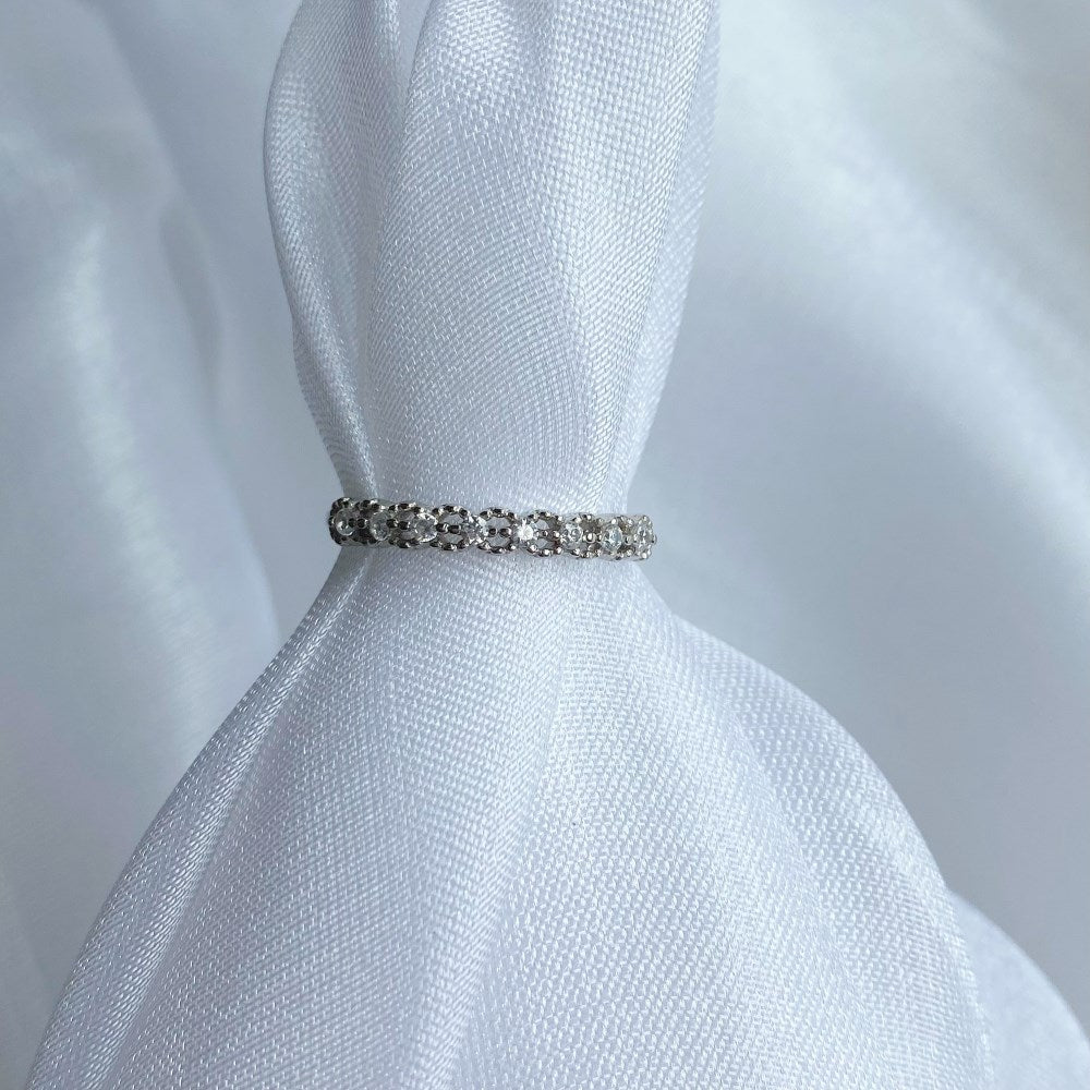 Silver Zircon Round Cut Dainty Eternity Ring