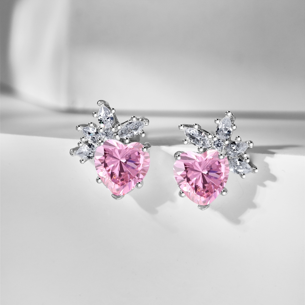 Silver Zircon Heart Cut Iced Ear Studs