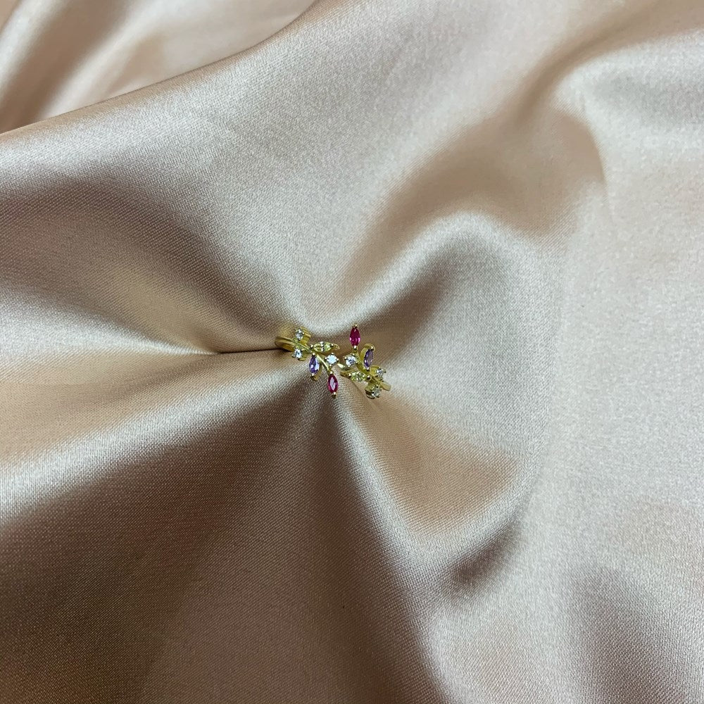 Silver Zircon Marquise Cut Open Twisted Leaf Bypass Ring