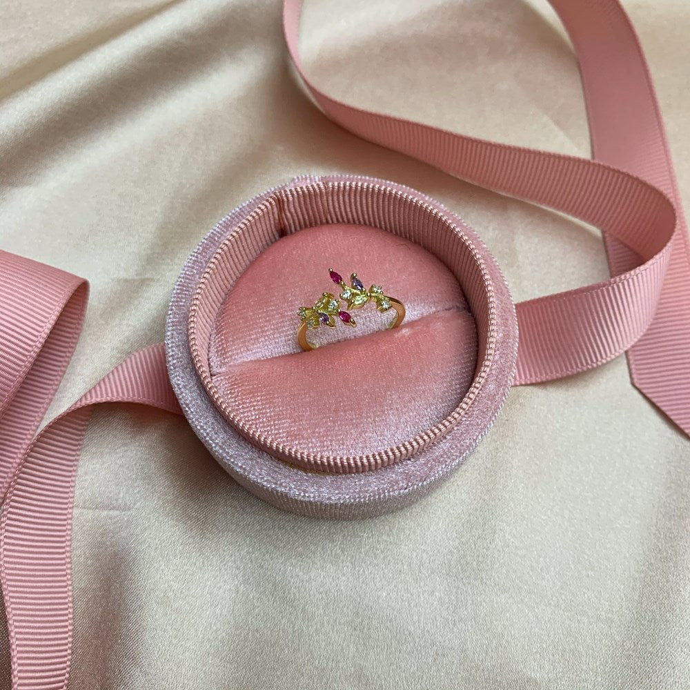 Silver Zircon Marquise Cut Open Twisted Leaf Bypass Ring