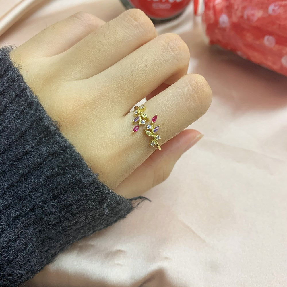 Silver Zircon Marquise Cut Open Twisted Leaf Bypass Ring