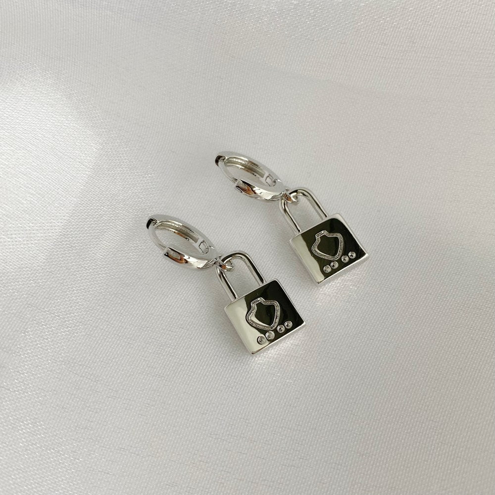 Silver Drop Lock Huggie Earrings