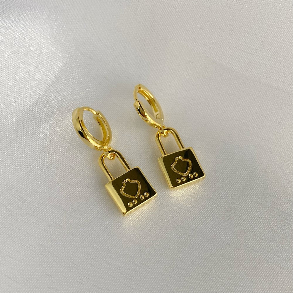 Silver Drop Lock Huggie Earrings