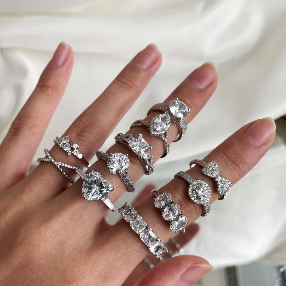 Silver Zircon Marquise Cut Iced Twisted Halo Ring