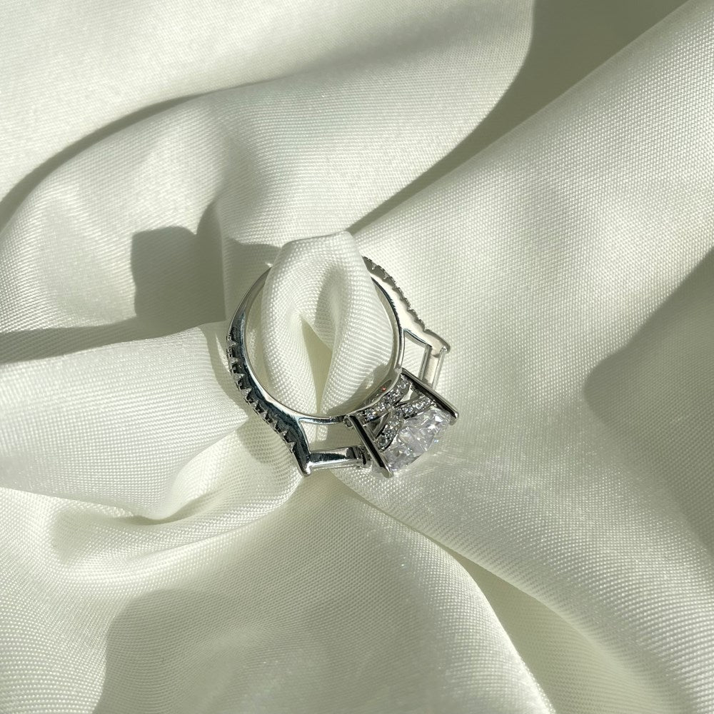 Silver Zircon Heart Cut Trilogy Three Stone Ring