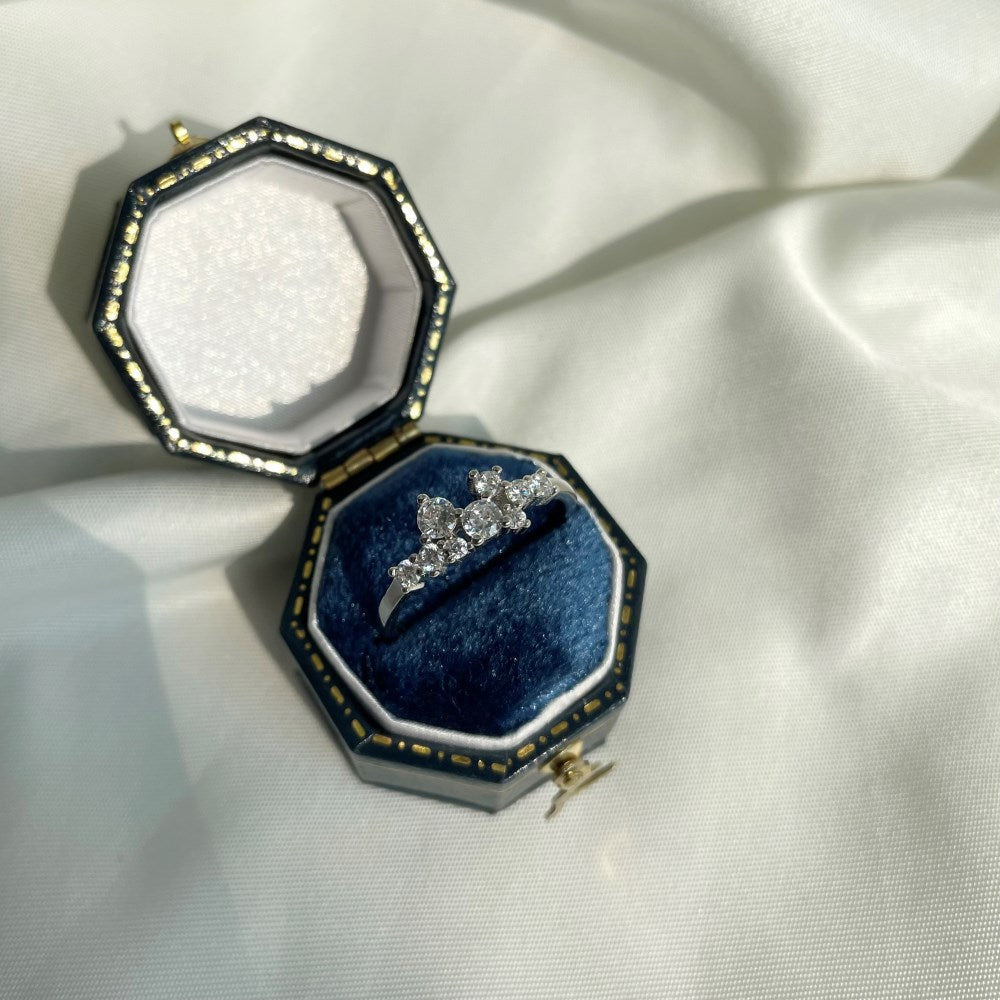 Silver Zircon Round Cut Irregular Multi Dots Dainty Ring