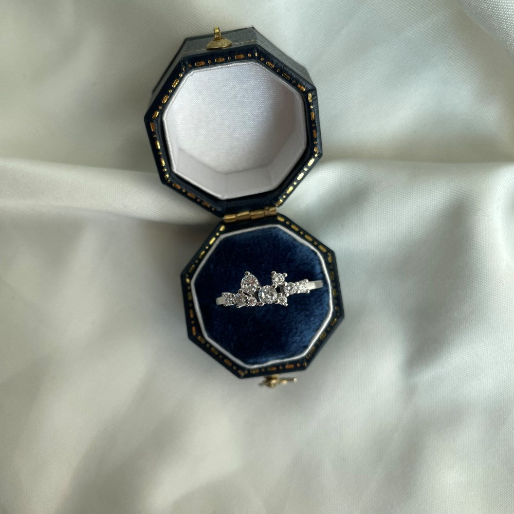 Silver Zircon Round Cut Irregular Multi Dots Dainty Ring