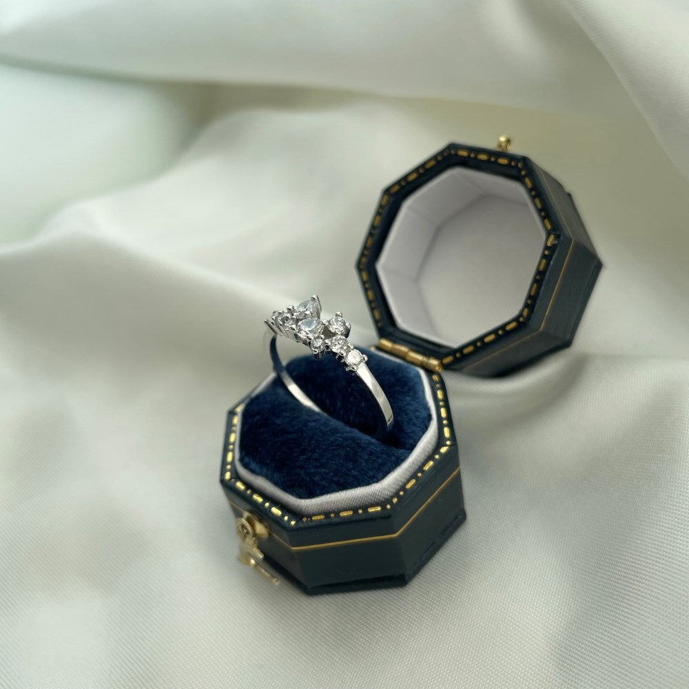 Silver Zircon Round Cut Irregular Multi Dots Dainty Ring