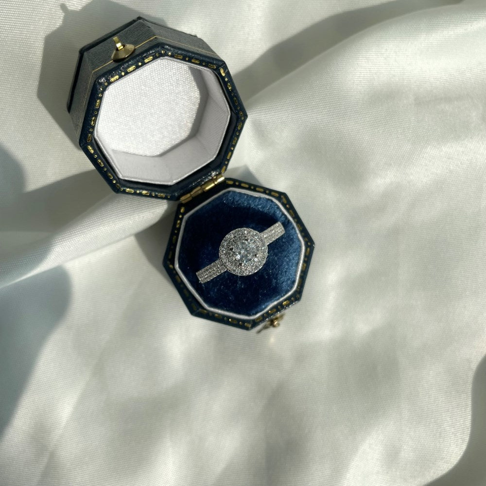 Silver Zircon Round Cut Iced Wrapped Halo Ring