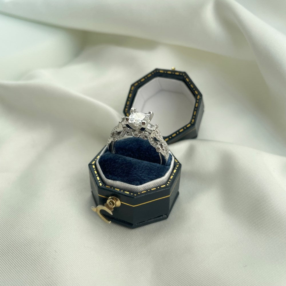 Silver Zircon Princess Cut Inlaid Three Stone Ring