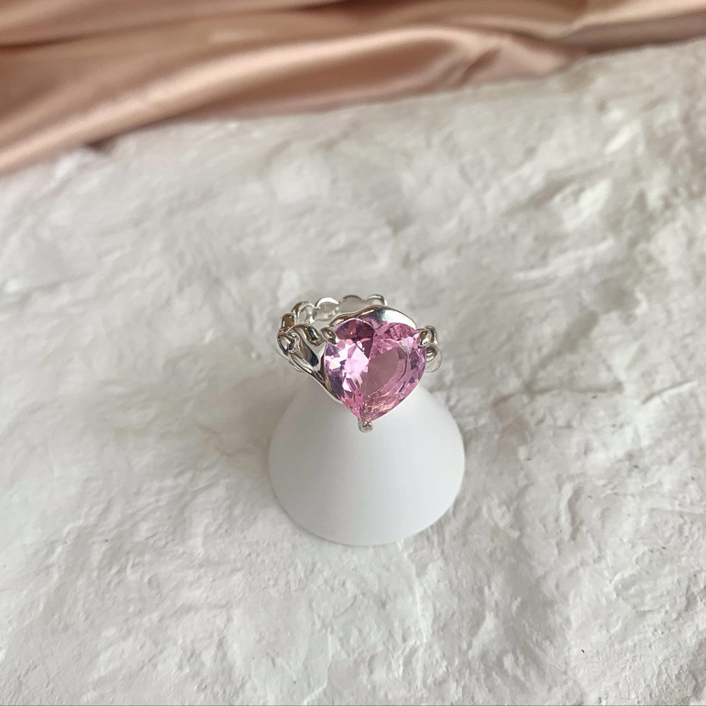 Silver Zircon Heart Cut Twisted Solitaire Ring