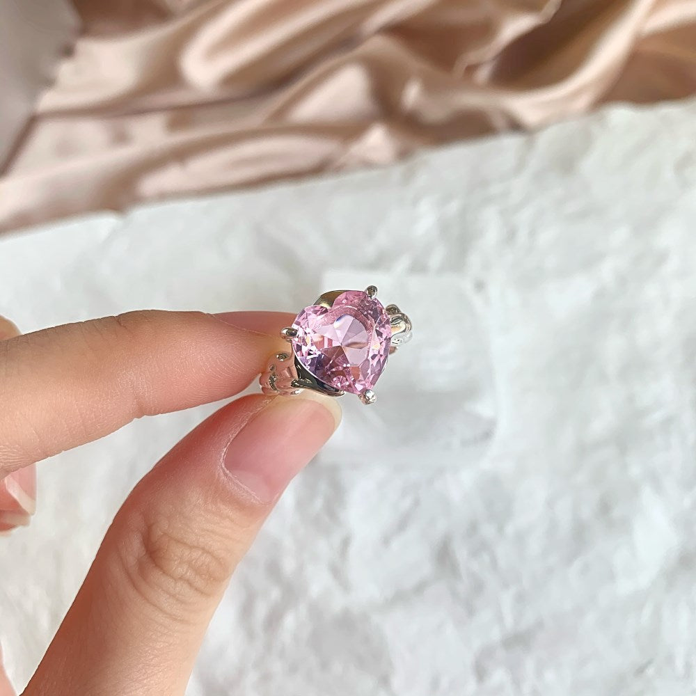 Silver Zircon Heart Cut Twisted Solitaire Ring