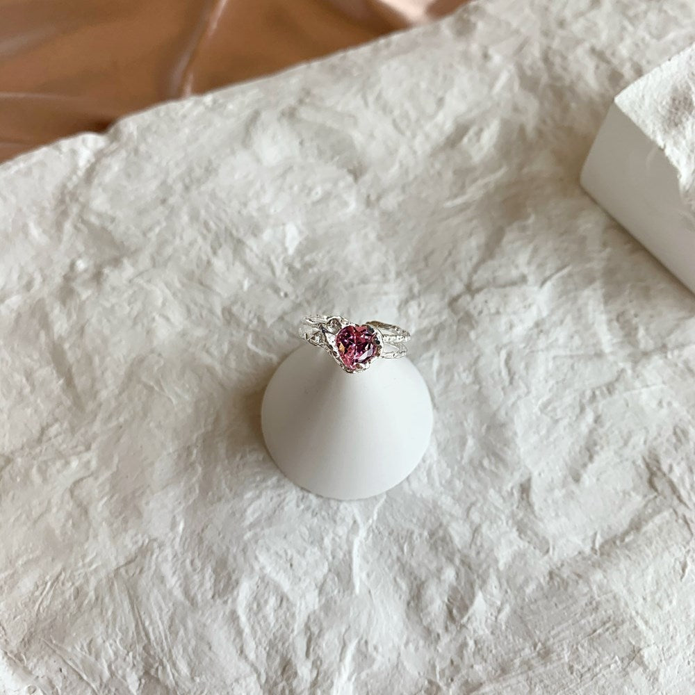 Silver Zircon Heart Cut Melted Dainty Ring