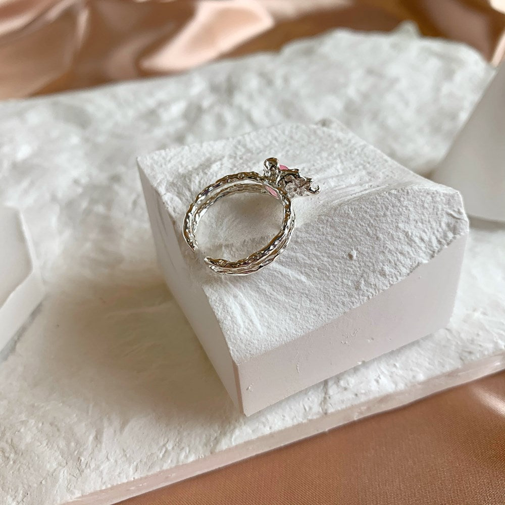 Silver Zircon Heart Cut Melted Dainty Ring