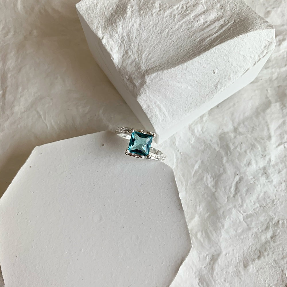 Silver Zircon Princess Cut Twisted Open Bypass Ring