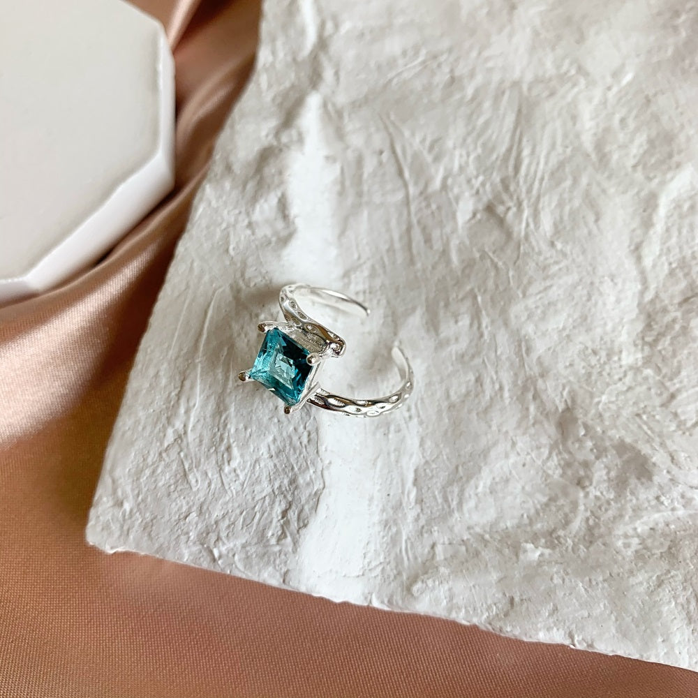 Silver Zircon Princess Cut Twisted Open Bypass Ring