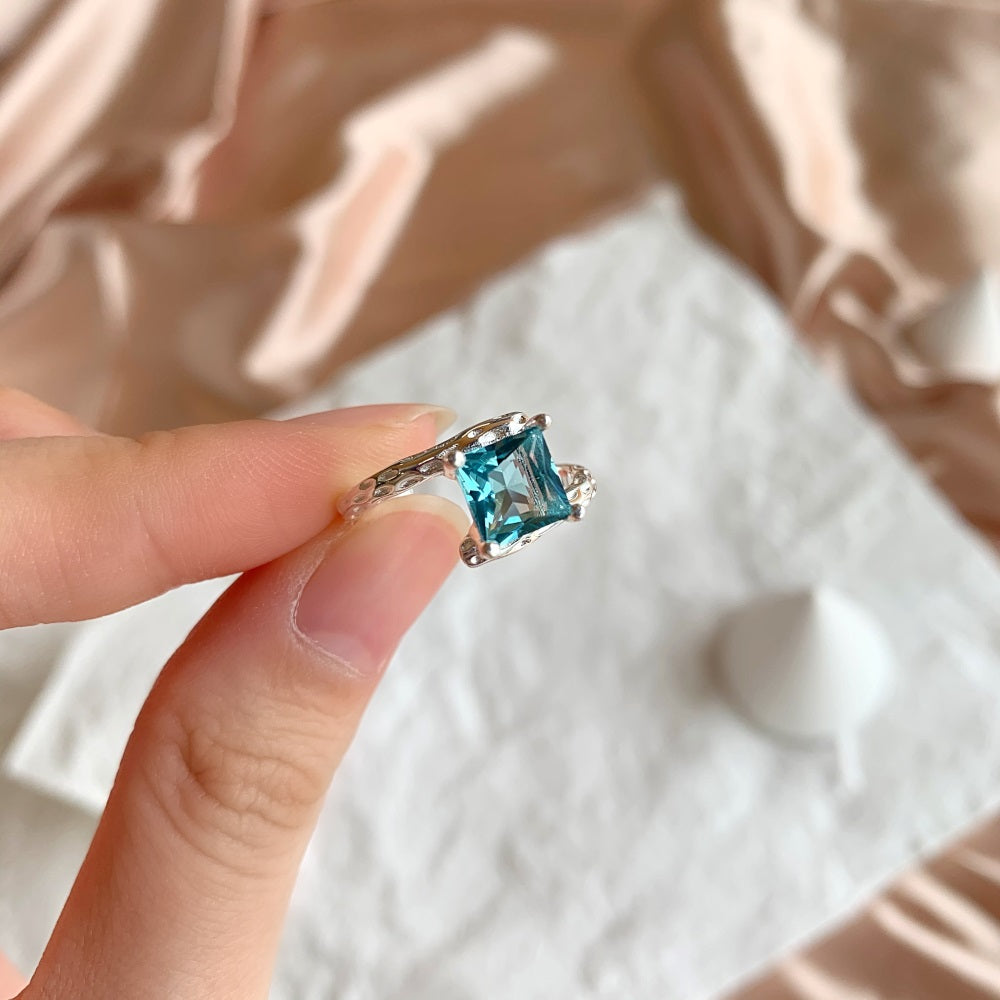 Silver Zircon Princess Cut Twisted Open Bypass Ring