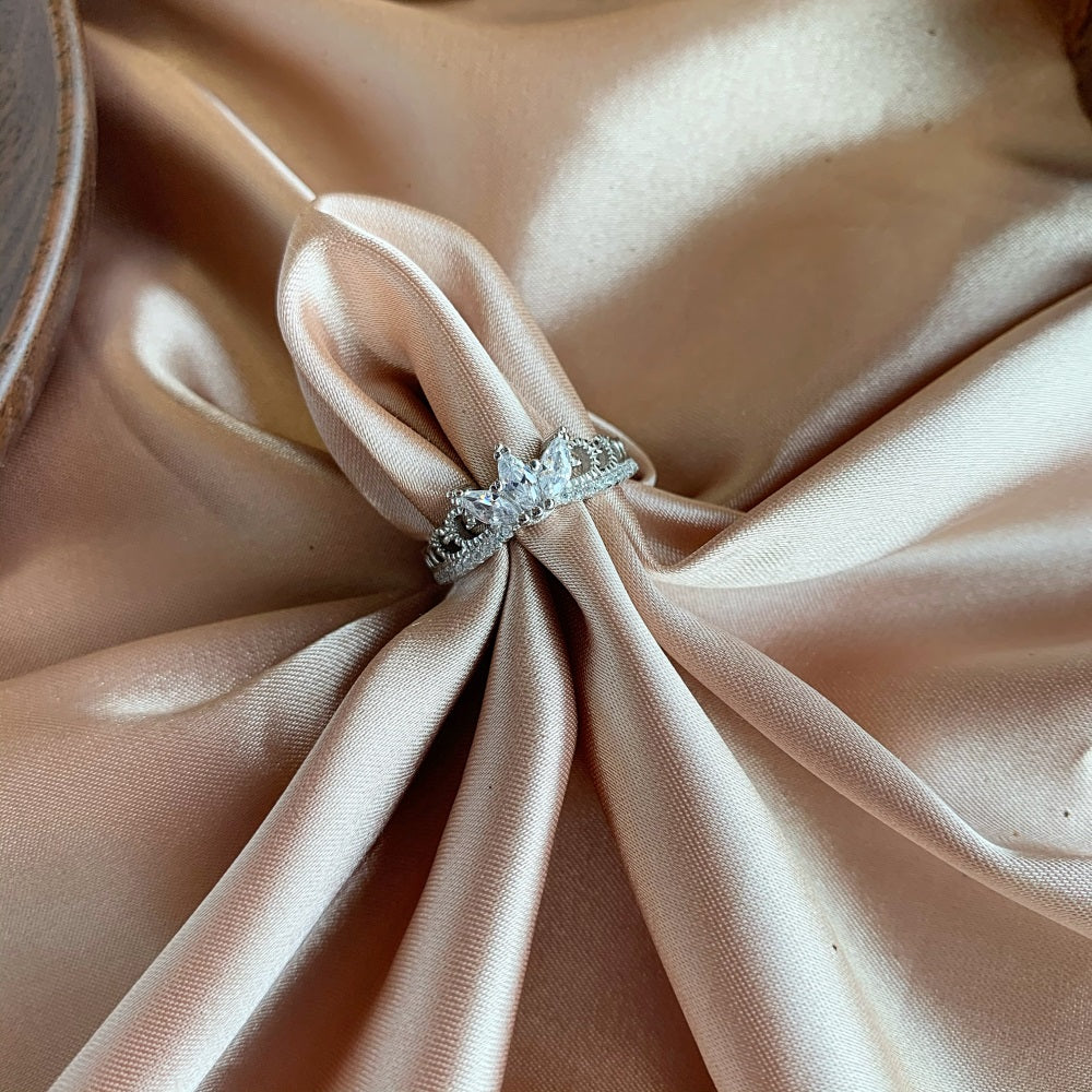 Silver Zircon Marquise Cut Crown Dainty Ring