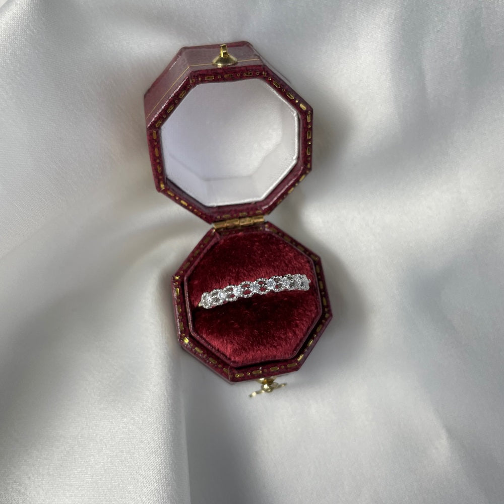 Silver Zircon Round Cut Dainty Eternity Ring