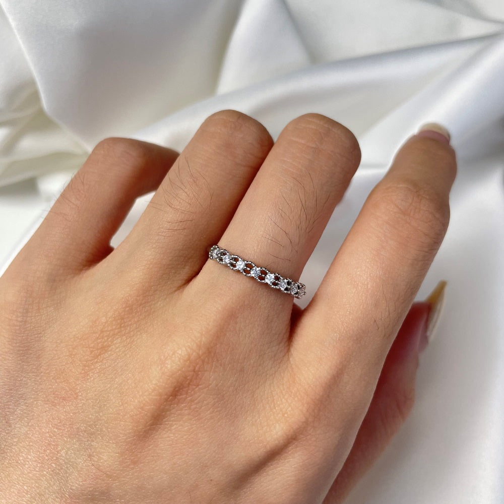 Silver Zircon Round Cut Dainty Eternity Ring