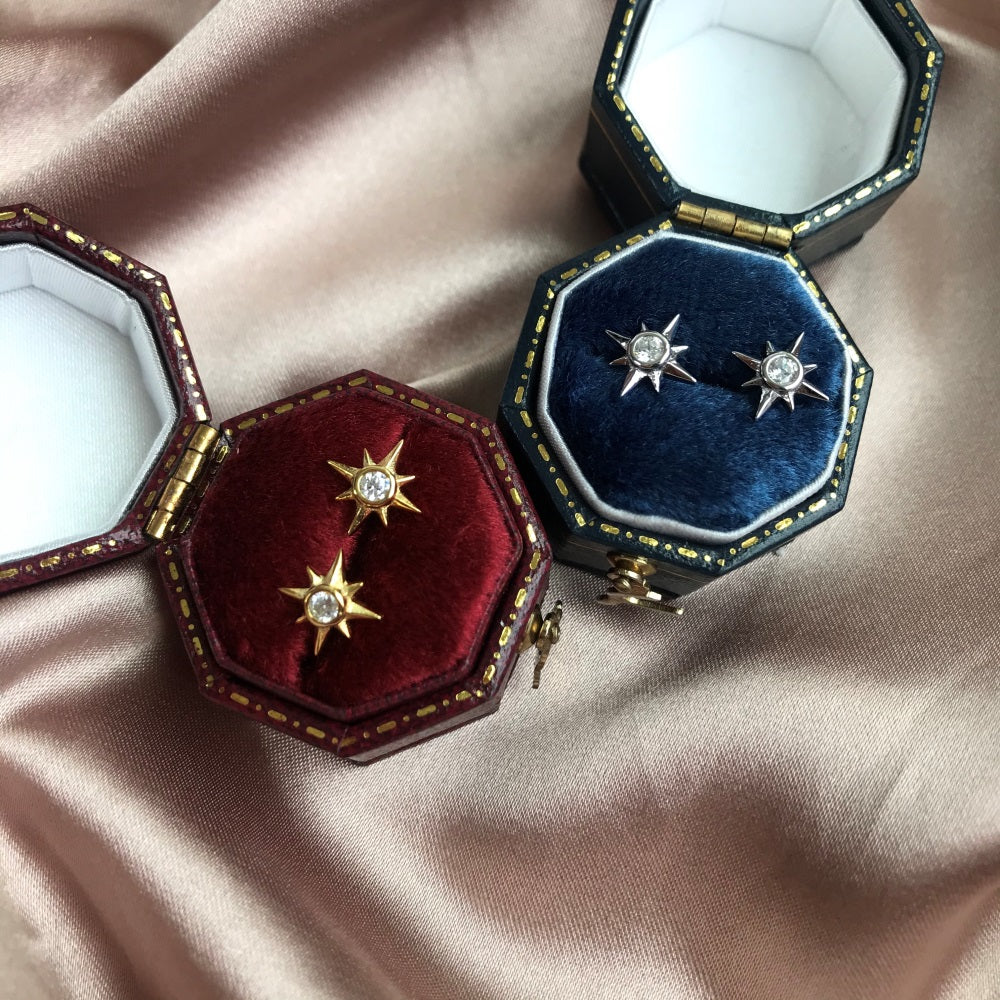 Silver Zircon Round Cut Starburst Ear Studs