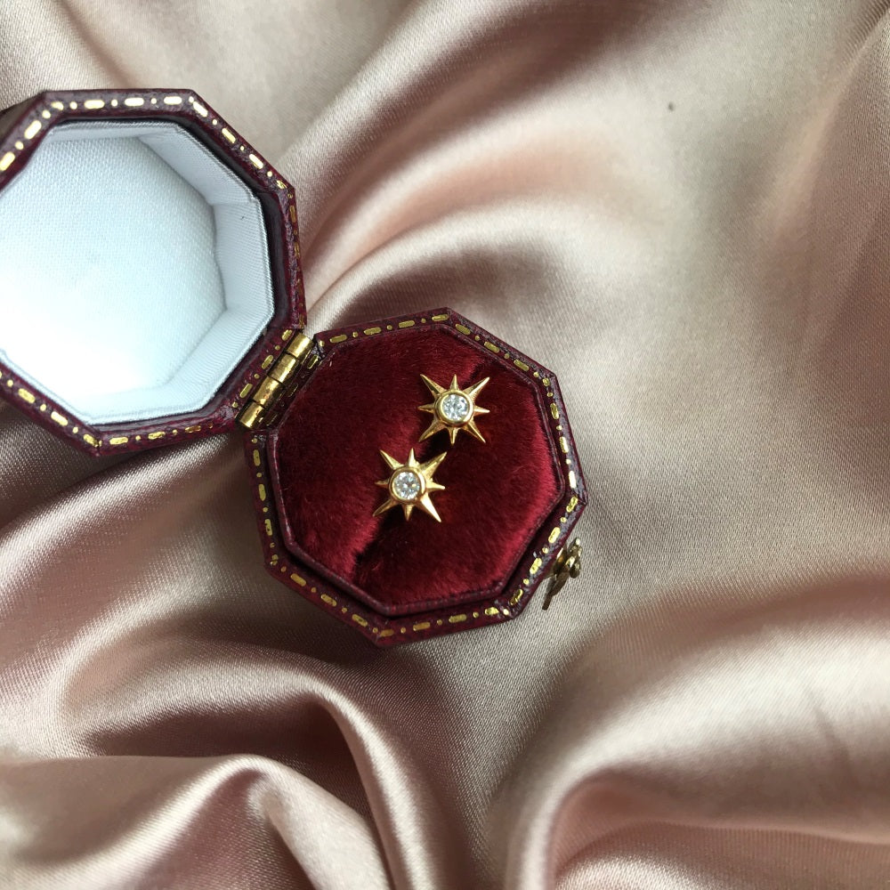 Silver Zircon Round Cut Starburst Ear Studs