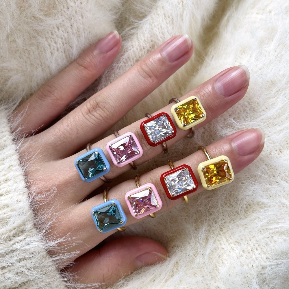 Silver Zircon Radiant Cut Frame Solitaire Ring