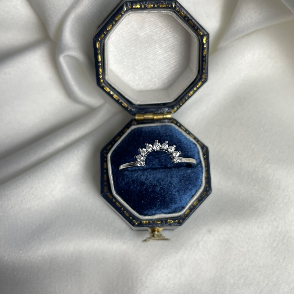 Silver Zircon Round Cut Sunrise Dainty Ring