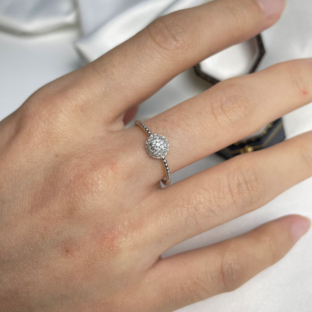 Silver Zircon Round Cut Twisted Dots Halo Ring